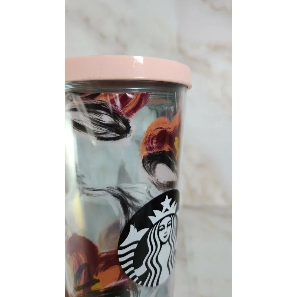 2019 Starbucks Pink Peony Floral‎ Venti 24 Oz Tumbler Pink Lid NO STRAW